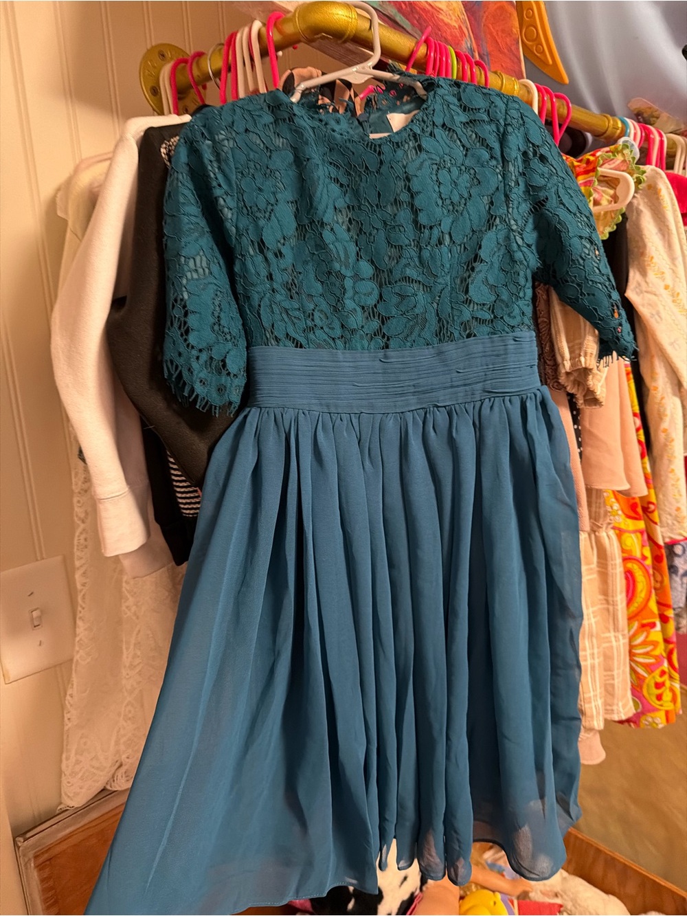 Dainty Jewells Teal Lace Bodice Chiffon Skirt Girls Dress